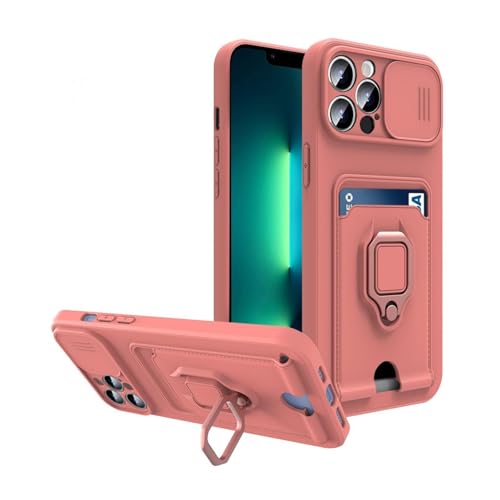 HPQWN für iPhone 15 Plus Slide Camera TPU-Hülle Stoßfeste Panzerung Kartenfächer Brieftasche Silikonhülle (für iPhone 15 Plus/Pink) von HPQWN