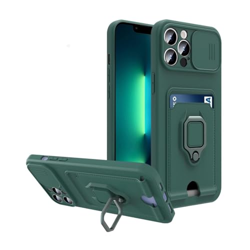 HPQWN für iPhone 15 Pro Slide Camera TPU-Hülle Stoßfeste Panzerung Kartenfächer Brieftasche Silikonhülle (für iPhone 15 Pro/grün) von HPQWN