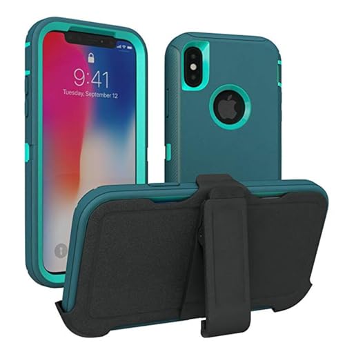 HPQWN für iPhone 6 6s Plus 3-in-1-Rüstungshülle mit stoßfestem Clip (für iPhone 6 6s Plus/blaugrün-türkis) von HPQWN