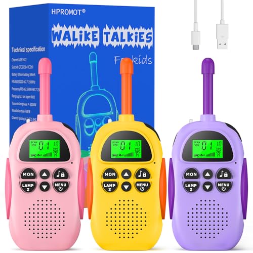 HPROMOT Walkie Talkie Kinder Aufladbar 3 Pack:16 Kanäle 2 Way Radio Long Range Walkie Talkies mit LCD Taschenlampe Spielzeug Geschenke für 3-12 Jungen Mädchen Indoor Outdoor Abenteuer Camping Wandern von HPROMOT