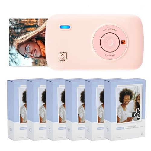 HPRT CP2100 Fotodrucker mit 130 Blatt Fotopapiers, Tragbarer 2,1 x 3,4 Mini farbdrucker, Bluetooth 5.0, Thermosublimation, farbstabil, 300 DPI Handy Fotodrucker für iPhone und Android von HPRT