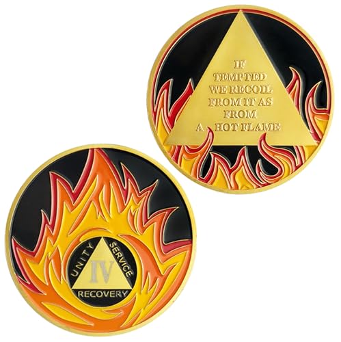 4 Jahre Flammen AA Nüchternheit Chips und Medaillons – Nüchternheit Erholung Münze Nüchternheit Geschenke für Alkoholiker Anonyme Genesung von HPY HLTH