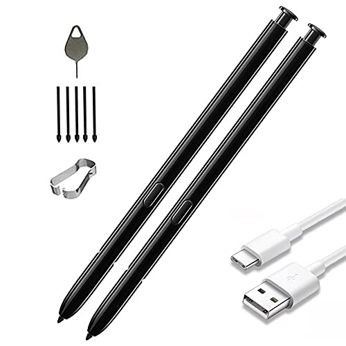 Ersatz-S-Stift für Samsung Galaxy Note10 und Note10 Plus Note 10+ (ohne Bluetooth) + Spitzen/Spitzen, Pinzette, Typ-C-Ladekabel, Schwarz, 2 Stück von HQB-STAR