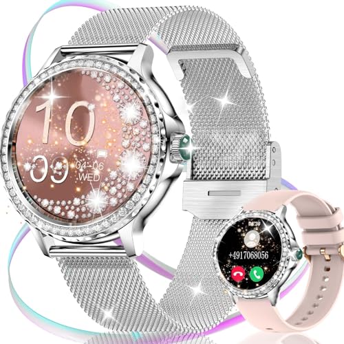 HQNLSY Smartwatch Damen mit Telefonfunktion Diamond, 1.3" Smart Watch damenuhr, Menstruationszyklus SpO2 Pulsmesser Schlafmonitor Musiksteuerung, 110 Sportmodi Uhr für Android iOS von HQNLSY