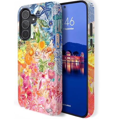 HQUSZPT Design für Samsung Galaxy A16, zweilagiger Schutz, robuste Hülle, kompatibel mit Samsung Galaxy A16, Vintage-Stil, Meeresleben, Obst-Collage von HQUSZPT