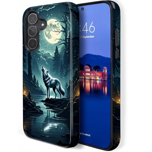 HQUSZPT Design für Samsung Galaxy S25 Plus, zweilagiger Schutz, robuste Schutzhülle, kompatibel mit Samsung Galaxy S25 Plus, der Wolf heult auf dem Mond von HQUSZPT