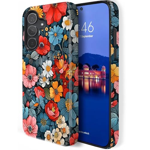 HQUSZPT Schutzhülle für Samsung Galaxy A16, zweilagiger Schutz, strapazierfähig, kompatibel mit Samsung Galaxy A16, bunte Vintage-Blumen von HQUSZPT