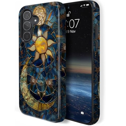 HQUSZPT Schutzhülle für Samsung Galaxy A36, zweilagiger Schutz, strapazierfähig, kompatibel mit Samsung Galaxy A36, himmlischer Mond, Sonne, Sterne, Sternenhimmel von HQUSZPT