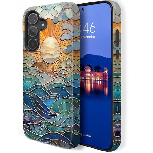 HQUSZPT Schutzhülle für Samsung Galaxy S25 Plus, zweilagiger Schutz, strapazierfähig, kompatibel mit Samsung Galaxy S25 Plus, Buntglas-Sonnenmuster-Design von HQUSZPT