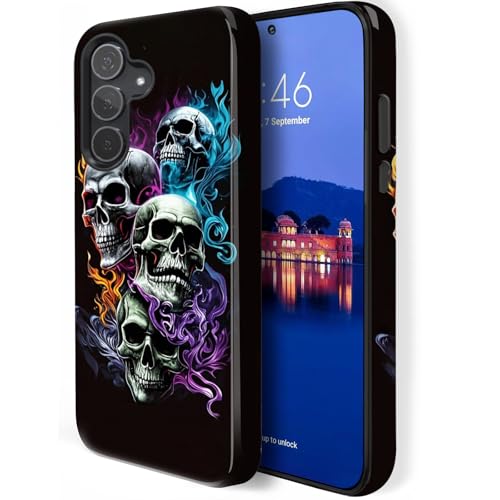 HQUSZPT Schutzhülle für Samsung Galaxy S25 Plus, zweilagiger Schutz, strapazierfähig, kompatibel mit Samsung Galaxy S25 Plus, coole Feuerschädel von HQUSZPT