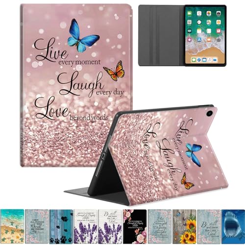 Kompatibel mit iPad 9. Generation (2021)/8. Generation (2020)/7. Generation (2019) 10,2 Zoll, Verstellbarer Ständer und automatische Wake/Sleep-Funktion, Smart Protect Case, Live Love Laugh Butterfly von HQUSZPT