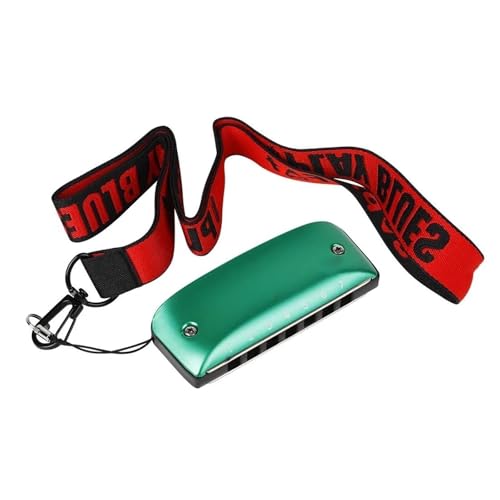 Mundharmonika 7 Loch AF Bb CDG Key Blues Mundharmonika Aluminium Magnesium Legierung Mit Umhängeband(Green F Key) von HQWBVD