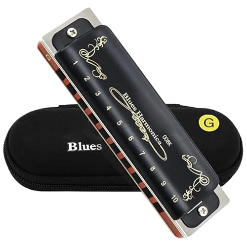 Mundharmonika Diatonische Mundharmonika 10 Löcher 20 Töne Blues Mit Schwarzer Hülle Und Segeltuchtasche(Key of G) von HQWBVD