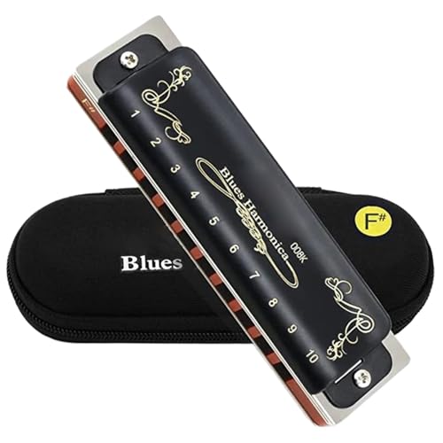 Mundharmonika Diatonische Mundharmonika 10 Löcher 20 Töne Blues Mit Schwarzer Hülle Und Segeltuchtasche(Key of Gb) von HQWBVD