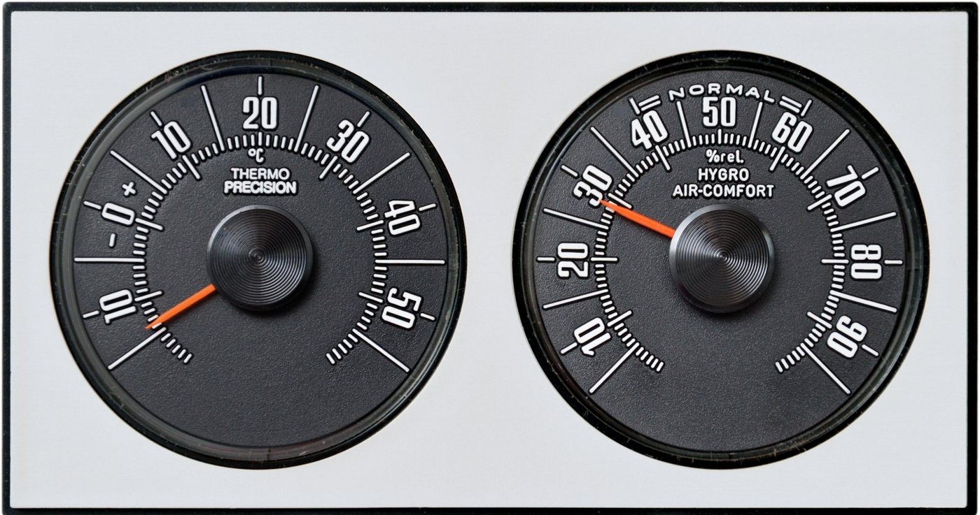 HR Autocomfort History Hygrometer Thermometer original 1972 silberfarben Wetterstation von HR Autocomfort