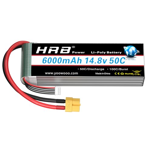 HRB 14.8V 6000mAh 4S Lipo Akkupack 50C mit XT60 Stecker für RC Flugzeug, RC Helikopter, RC Auto, RC Truck, RC Boot von HRB POWER