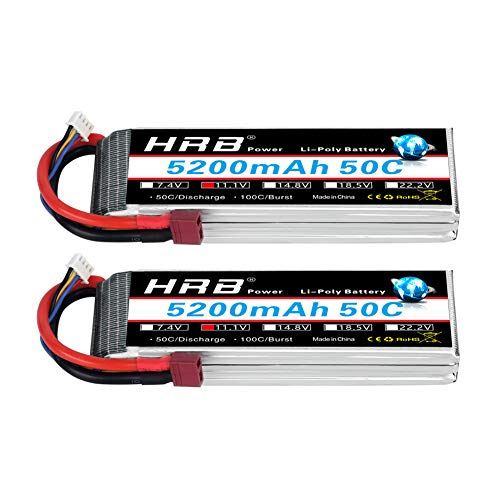 HRB 2 STÜCKE 3S 5200mAh 50C Lipo Batterie 11,1V Lipo Akku der Klasse A+ für RC Drone Hubschrauber Flugzeug Quadcopter Auto LKW (Dean T Stecker Stil) von HRB POWER