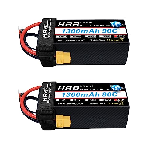 HRB 2 Stück 6S 22,2V 1300mAh 90C XT60 Lipo Batterie Ersatz für 450 Klasse Hubschrauber Flugzeuge Auto LKW Buggy Truggy Drohnen Multicopter von HRB POWER