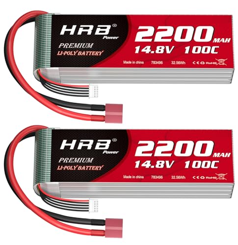 HRB 2PCS 2200mAh 14.8V 4S 100C RC LiPo Akku Pack mit Deans T Stecker für RC Flugzeug Helikopter Quadcopter Fahrzeug Boot von HRB POWER