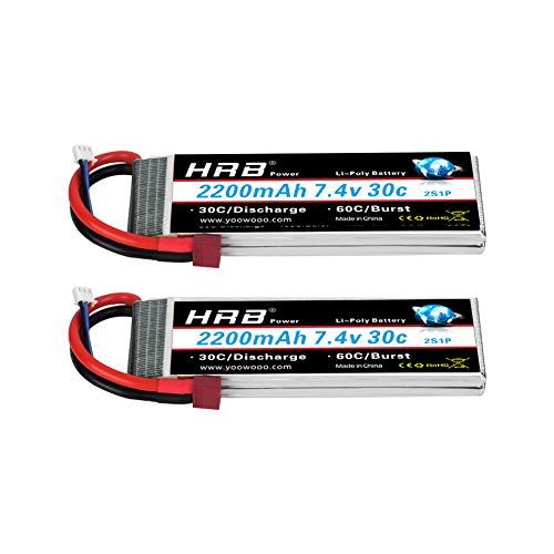 HRB 2PCS 2S 7.4V 2200mAh 30C Lipo Batterie mit Deans T Stecker für RC Hubschrauber Flugzeug Auto Boot LKW von HRB POWER