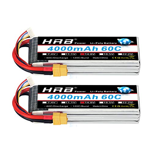 HRB 2PCS 4S 14.8V 4000mAh 60C Lipo Batterie mit XT60 Stecker für RC Hubschrauber Flugzeug Auto Boot LKW von HRB POWER