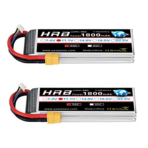 HRB 2packs 11.1V 1800mAh 3S 50C LiPo-Akku mit XT60-Stecker für Skylark M4-FPV250 Mini-Aktenvernichter 200 INDY250 Plus MOJO 280 QAV250 Vortex Emax Nighthawk 250 RC Heli Flugzeug UAV Drone FPV von HRB POWER