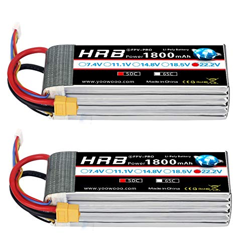 HRB 2pcs 6S Lipo Akku 1800mAh 50C 22.2V LiPo Batterie der Klasse A+ mit XT60 für RC Hubschrauber Flugzeug Autos LKW Buggy Truggy Multicopter Drones HRB 2pcs 6S Lipo Akku 1800mAh 50C 22.2V LiPo Batterie der Klasse A+ mit XT60 für RC Hubschrauber Flugzeug Autos LKW Buggy Truggy Multicopter Drones von HRB POWER