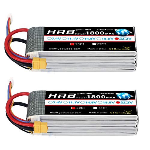 HRB 2pcs 6S Lipo Akku 1800mAh 50C 22.2V LiPo Batterie der Klasse A+ mit XT60 für RC Hubschrauber Flugzeug Autos LKW Buggy Truggy Multicopter Drones von HRB POWER