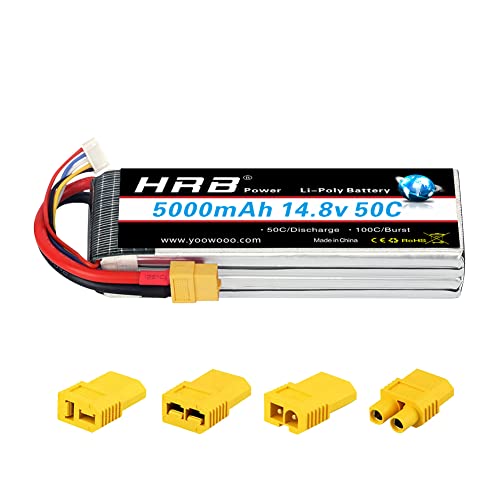 HRB 5000mAh 14.8V 50C 4S Lipo Akku Pack XT60 for FPV Racing Quadcopters Diverse Racing Cars Helikopter Flugzeuge und Modellboote （EC3/Deans/Tr/Tamiya von HRB POWER