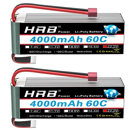 HRB 6S Lipo Akku 22,2V 4000mAh 60C Klasse A+ Batterie mit Dean T Stecker für RC Quadrocopter Flugzeug Helikopter Auto Boot Hobby (2 Stück) von HRB POWER