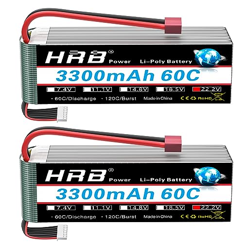 HRB Lipo Akku 22,2 V 3300 mAh 60C 6S Akku der Klasse A+ mit Dean T Stecker für RC Auto Flugzeug Boot LKW (2 Stück) von HRB POWER