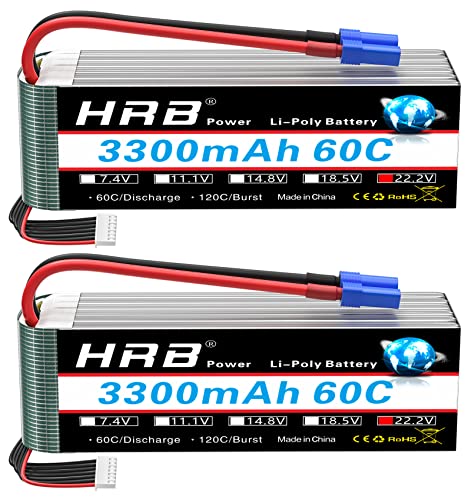 HRB Lipo Akku 22,2 V 3300 mAh 60C 6S Akku der Klasse A+ mit EC5 Stecker für RC Auto Flugzeug Boot LKW (2 Stück) von HRB POWER