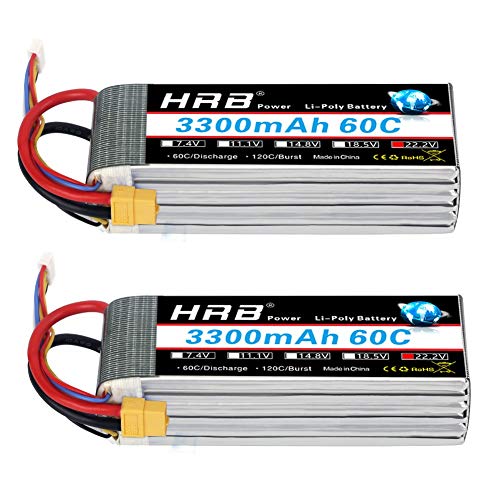 HRB Lipo Akku 22,2 V 3300 mAh 60C 6S Akku der Klasse A+ mit XT60 Stecker für RC Auto Flugzeug Boot LKW (2 Stück) von HRB POWER