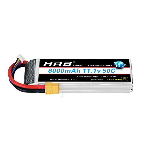 HRB lipo Akku 11.1V 6000mAh 3S 50C mit XT60 Stecker für RC Hobby RC Auto RC Helikopter RC Fleugzeug RC Boot (XT60-Stecker) von HRB POWER