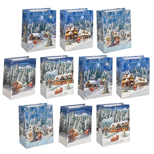 10 Stück Geschenktüten Weihnachten - Landschaften Größe medium, stabile Weihnachtstüten der Marke HRB, Abmaße der weihnachtlichen Geschenkverpackung 23x18x10 cm (HxBxT) von HRB