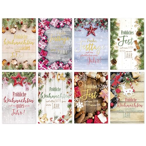 HRB 100 Stück Weihnachtskarten mit Umschlag (Serie 3), Grußkarten für Weihnachten, Postkartenformat von 11,5 x 17,5 cm, jede Karte ist einzeln eingeschweißt von HRB
