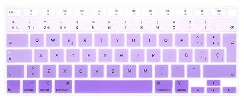 HRH Spanische ESP Skin Silikon Tastaturabdeckung für MacBook Air 13 Zoll 2020 mit Touch ID (MODLE A2179 und A2337 M1 Chip, US-Layout) Tastatur-Zubehör, Schutz - Ombre Purple von HRH