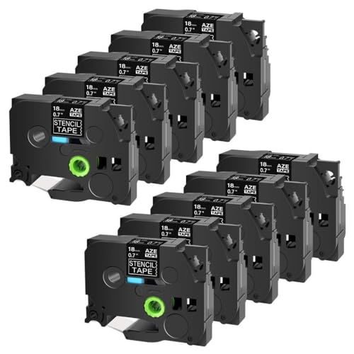HRNJX 10 Pack-kompatible Ätzschabl-Etikettenbänder Kompatibel mit Etikettendrucker Schwarz auf Clear 18-36mm Kompatibel mit STE-141 STE-151 STE-161(10PK 18mm) von HRNJX