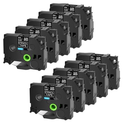 HRNJX 10 Pack-kompatible Ätzschabl-Etikettenbänder Kompatibel mit Etikettendrucker Schwarz auf Clear 18-36mm Kompatibel mit STE-141 STE-151 STE-161(10PK 24mm) von HRNJX
