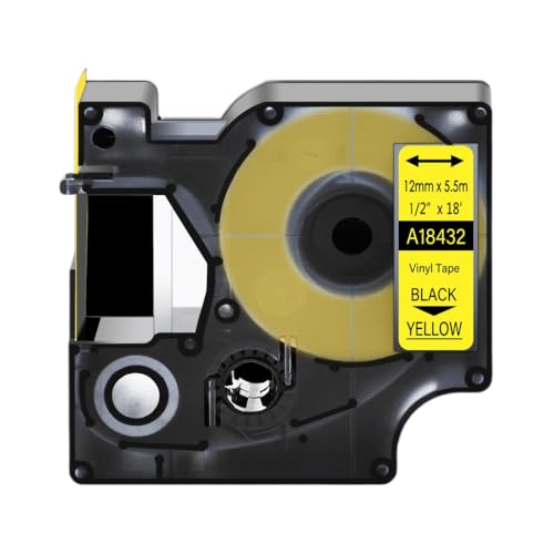 HRNJX Kompatible 18444 12mm Ind -Polyester Flexible Nylon -Etikettenbänder Kompatibel mit und andere Etikettdrucker 3M PL150 5200(Yellow Vinyl) von HRNJX