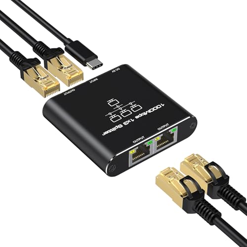 LAN Splitter 1 auf 3 1000Mbps Out, LAN Switch Aluminium Netzwerk Switch 3 Port LAN Verteiler Gigabit Ethernet Switch Mit USB-C-Netzkabel RJ45 /Internet Splitter für Computer, Router, Set-Top Box von HRSDEIE