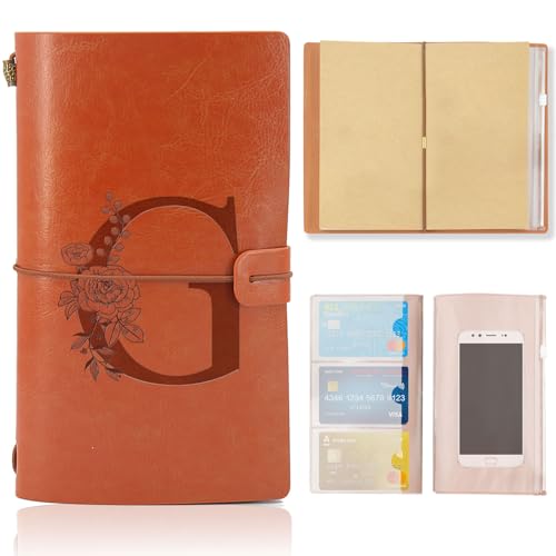 HSDSH Leder Notizbuch, Nachfüllbares Reisejournal, Vintage Tagebuch zum Geburtstag Geschenk für Frauen Männer, Personalisierte Geschenke für Mama Papa Schule Freund Lehrer Schwestern Kollegen（G von HSDSH