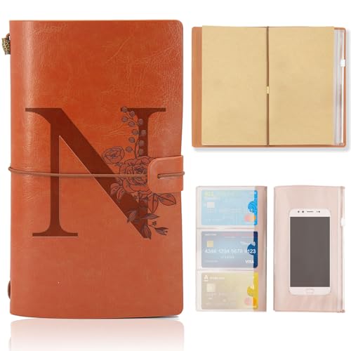 HSDSH Leder Notizbuch, Nachfüllbares Reisejournal, Vintage Tagebuch zum Geburtstag Geschenk für Frauen Männer, Personalisierte Geschenke für Mama Papa Schule Freund Lehrer Schwestern Kollegen（N von HSDSH