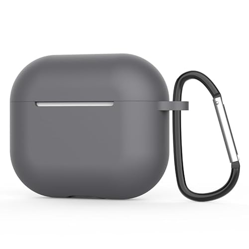 Airpods-Schutzhülle für 3. Generation: Apple Airpods-Hülle, weiche Silikon-Schutzhülle mit Schlüsselanhänger-Haken, wasserdichte 3. Generation, Airpods-Schutzhülle mit Staubstecker (dunkelgrau) von HSDYES