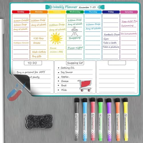 Wochenplaner Magnetisch,Essensplaner Woche Abwischbar,Magnetisch Whiteboard Wochenplaner Whiteboard Kalender,Geeignet für Familienpläne(Kann wiederverwendet werden, 42 * 29,7 cm) von HSLXBY