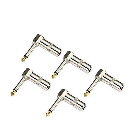 HSP-HSWITI Audio 6,35 mm 90 Grad rechtwinkliger Stecker, 6,35 mm Heavy Duty TS Mono Stecker Lötanschluss für Lautsprecher/Gitarre/Mikrofonkabel – 5 Stück (muss gelötet werden) von HSP-HSWITI