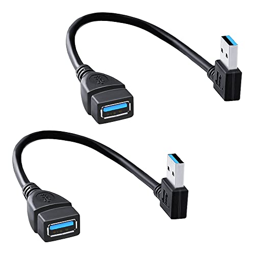 HSP-HSWITI SuperSpeed USB-3.0-Verlängerungsdatenkabel, 90-Grad-Stecker auf Buchse, Adapter-Verlängerung, kurzes linkes und rechtwinkliges Kabel für Geräte mit USB-Anschluss (20 cm), 2 Stück von HSP-HSWITI