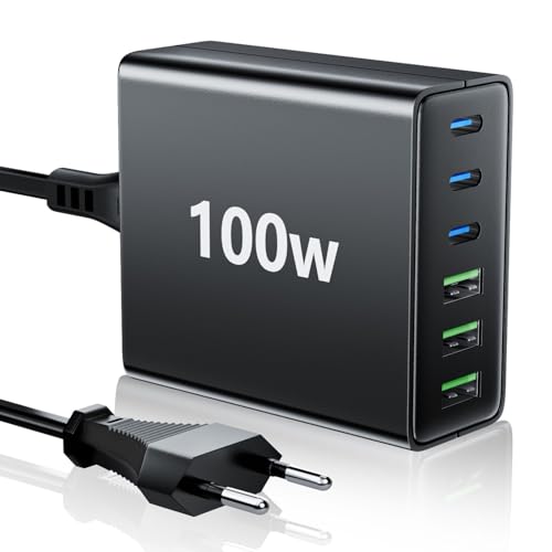 HSSNS USB C Ladegerät Mehrfach: 100W 6-Port Schnellladegerät mit USB-C und USB-A, Tragbarer USB c netzteil für ipad, iPhone Series und andere Smartphones von HSSNS