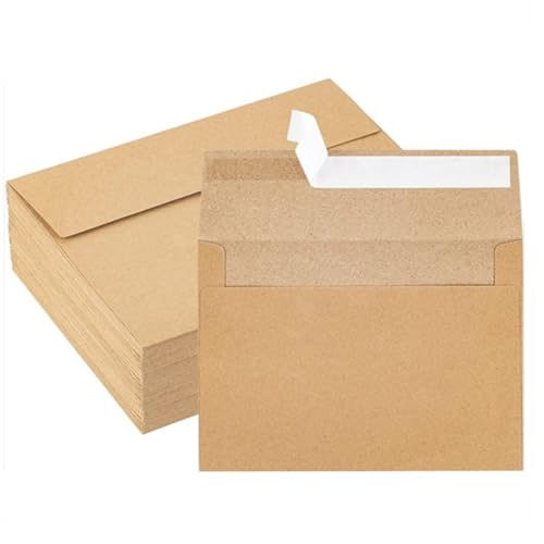 HSTWODE 200 Blätter Briefumschläge Kraftpapier Umschläge Ohne Fenster,4 Größen, für Postkarte,Briefköpfe,Grußkarten,Einladung, Geburtstagskarten (Braun, 13.4x18.4cm（A7）) von HSTWODE