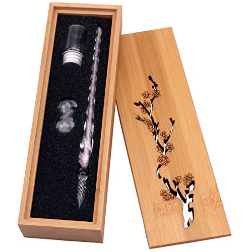 HSTYAIG Glasdip-Stift-Set, Vintage, handgefertigt, Glas, Signaturstift, eleganter Kristall-Dip-Stift, Geschenkstift (Hellrosa) von HSTYAIG